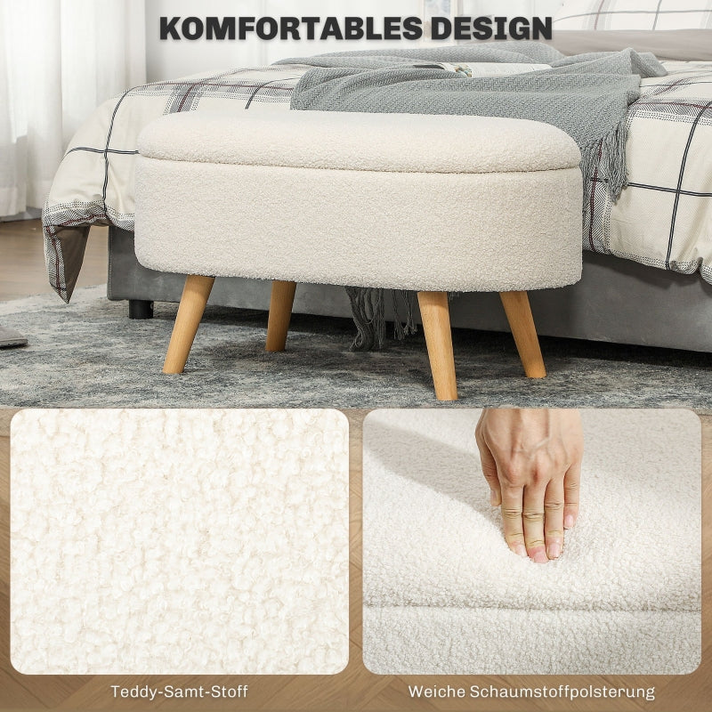 Storage Bench Footstool with Lid, Fabric Cover, White