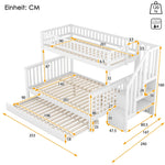 Bunk Bed with Rolling Container, Slatted Base and Storage Stairs, White Pine Wood