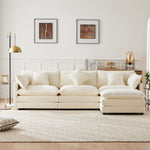 L-Shaped Corner Sofa 3-Seater Upholstered with Footrest, Modern Chenille Fabric