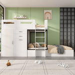 Children's Bunk Bed with Pull-out Desk, Wardrobe, Storage, White