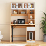 Computer Desk Shelf Cabinet Work Desk 180cm, White Natural