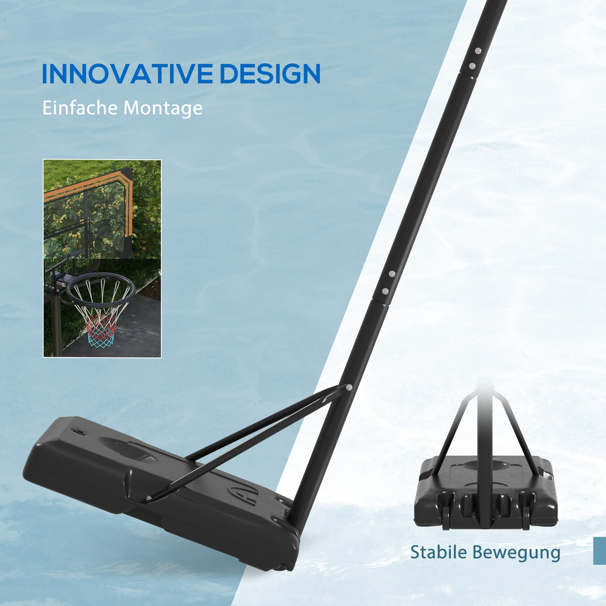 Outdoor Basketball Hoop, Adjustable Height, Wheels, Steel, Black