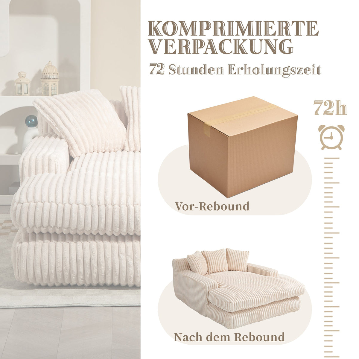 Cloud Couch Sleeper Sofa, Single-Seat Floor, 3 Cushions, Corduroy Beige