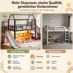 House Loft Bed for Kids with Slide, Storage & LED, Black Metal