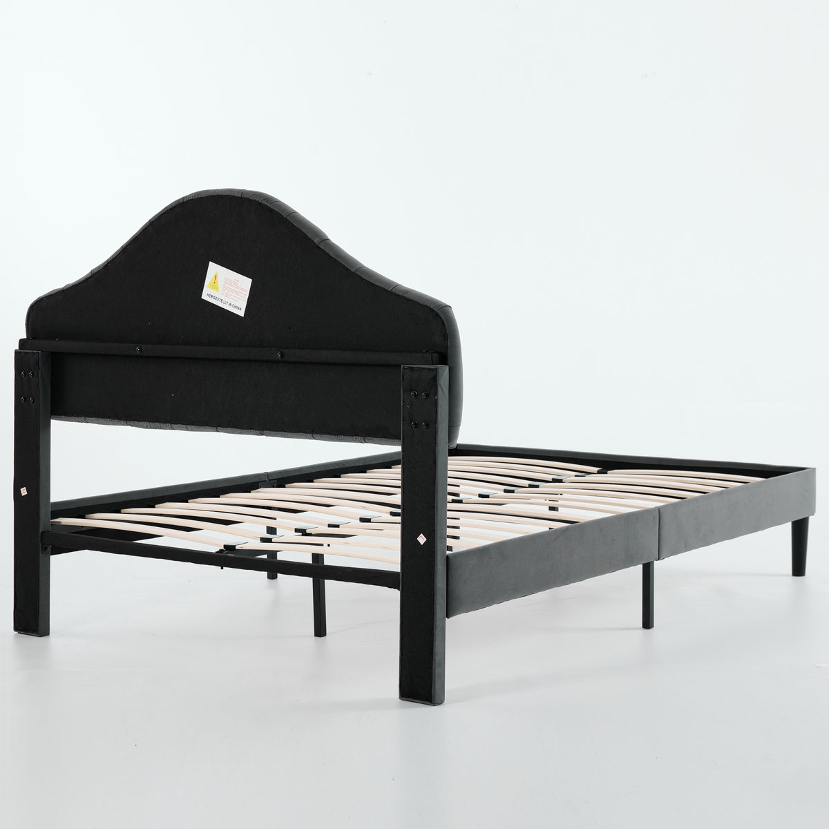 Full Upholstered Platform Bed Frame, 140x200cm, Velvet Gray