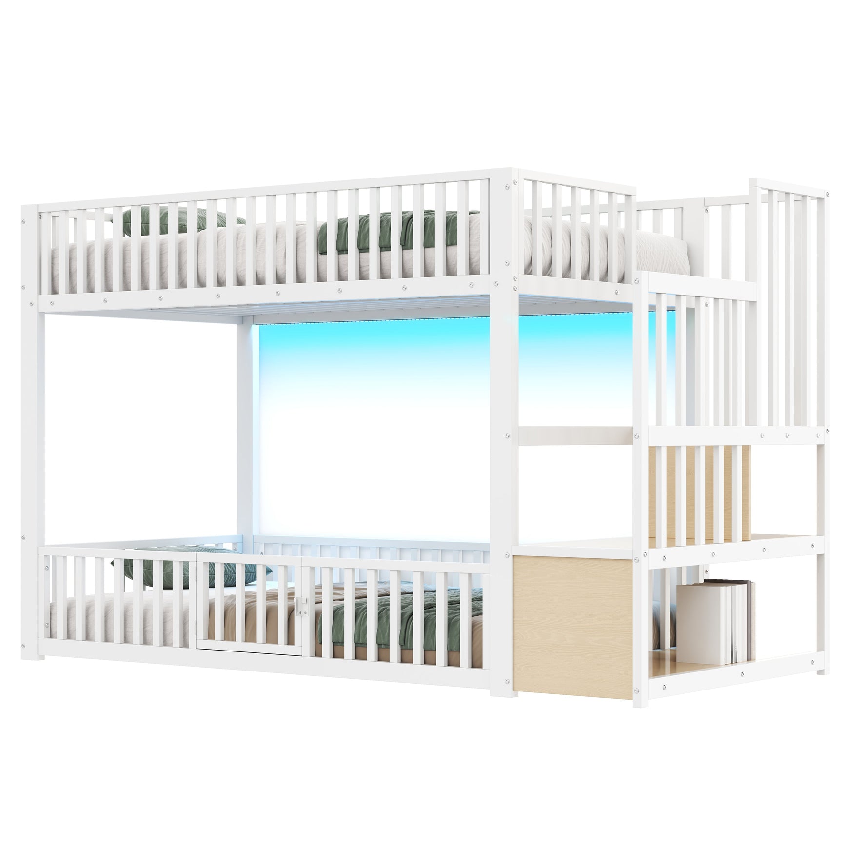 Bunk Bed with Storage Ladder and LED, 90x200cm, White
