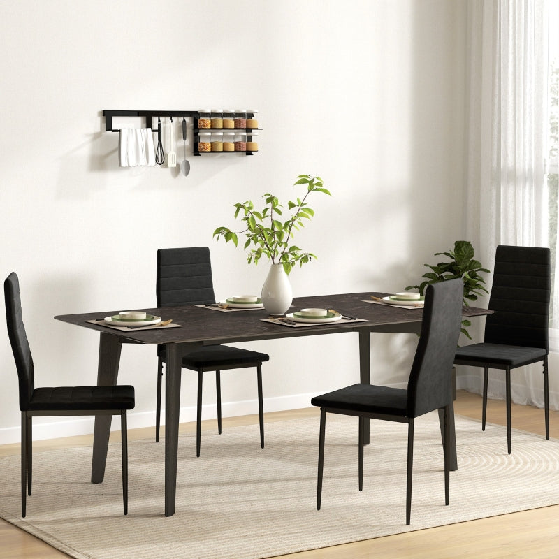 Set of 4 Dining Chairs Armless Fabric Upholstery Metal Legs - Black