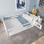 Children's Wooden Bed 140x190cm Open Storage Shelves Opening Case - Pine White