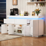 Sideboard 140x35x72.5cm High-Gloss LED 2 Drawers 4 Doors - White