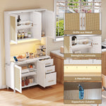 Kitchen Sideboard Buffet 183cm Tall LED USB Sockets 3 Drawers Gold Handles