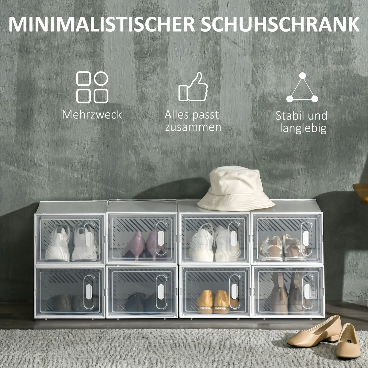 Shoe Cabinet Modular 8 Compartments Transparent Plastic