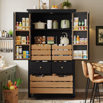 Kitchen Cabinet, Tall Buffet Storage with 2 Doors & 5 Drawers, Black/White