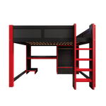 Gaming Loft Bed 140x200cm with Desk & LED, Black + Red