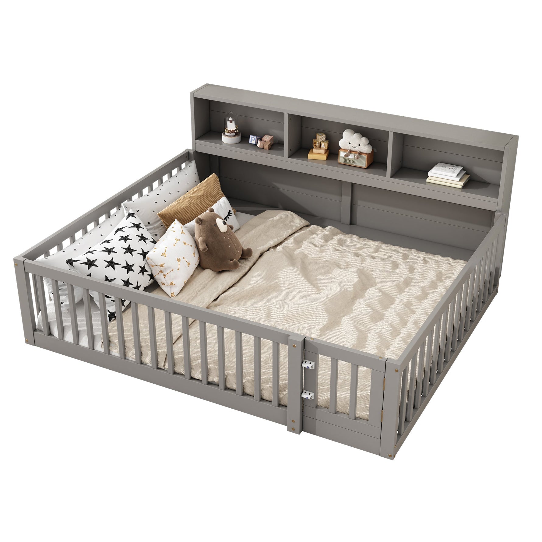 Daybed Sofa Bed 140x200cm with Bedside Storage Railing, Grey Pine Wood