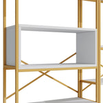 Modern Minimalist Shelf with Multi-Tier Storage and Steel Frame, Gold and White