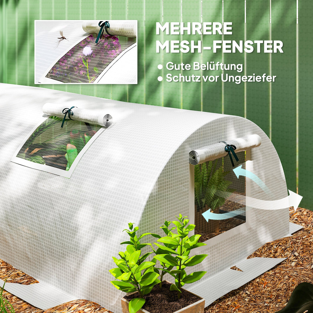 Greenhouse with Roll Window, Winterproof Tomato House, Steel, Green