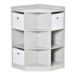 Children's corner shelf with 3 storage boxes, toy storage, gray