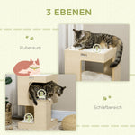 Cat Barrel, 2 Levels with Toys, Natural + Light Grey