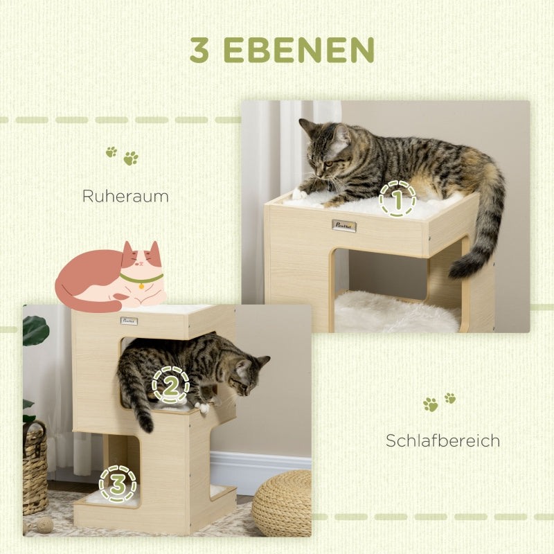 Cat Barrel, 2 Levels with Toys, Natural + Light Grey