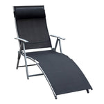 Folding Sun Lounger, Cushion, Beach & Terrace, Metal & Fabric Black