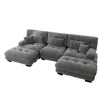 Luxury Modular Corner Sofa, Oversized U-shaped Cloud with Ottoman, Chenille Grey