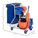 Cleaning Trolley 4 Buckets Mop System Wheels, Blue/Orange