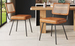 Ergonomic Dining Chair Set of 2 with Rattan and Faux Leather