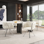 Velvet Dining Chair Set of 6 Swivel Metal Legs - Beige/Silver