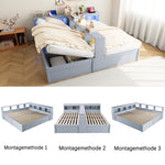 Sofa Bed 90/180x200cm with Hydraulic Storage & LED, Grey Wood