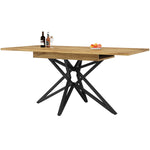 Extendable Dining Table with Star-Shaped Legs, Walnut and Marble Look
