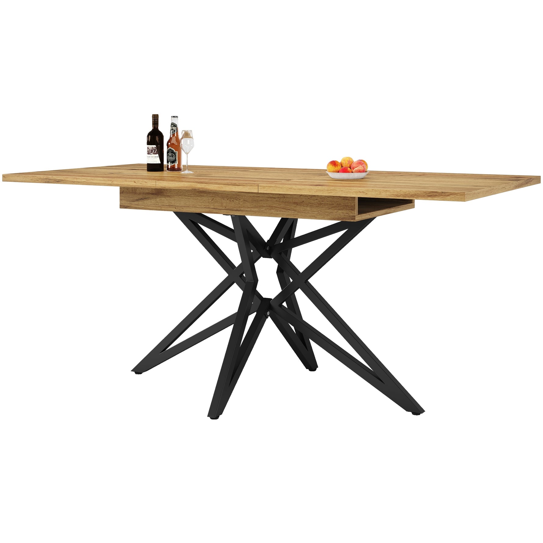 Extendable Dining Table Set with 4 Chairs, Dark Grey Velvet and Walnut Look