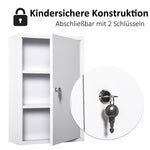 Kleankin first aid cabinet, medicine cabinet with 3 compartments, lockable, white steel