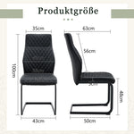 Dining Chair Set of 2 with High Backrest and Diamond Pattern, Black Metal Frame and PU Leather