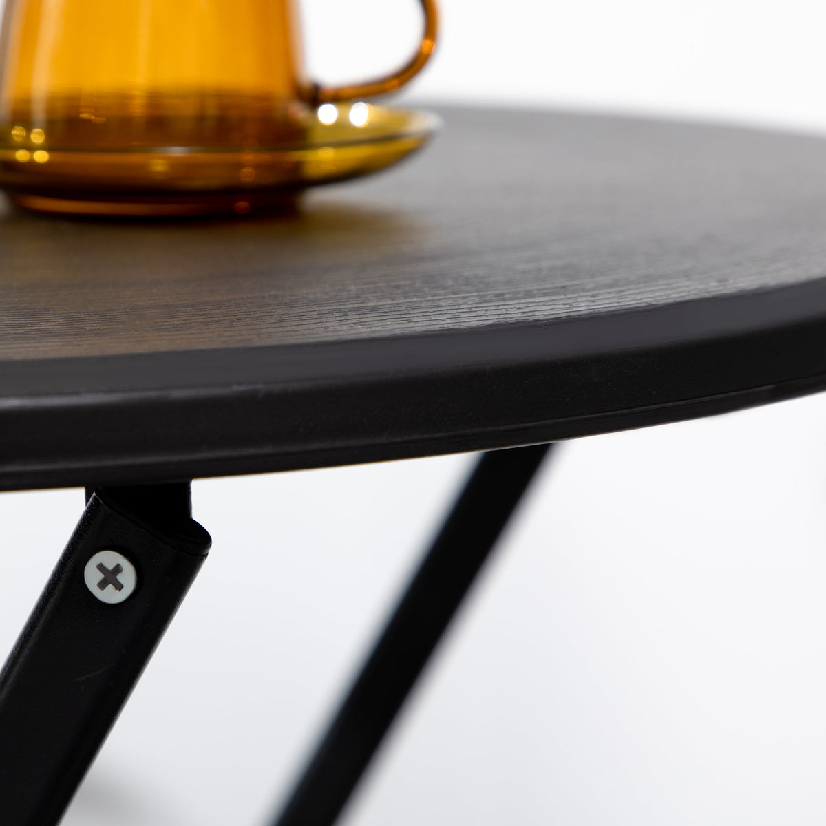 Round Folding Table, Ø60cm Garden Dining, Dark Grey Wood Look