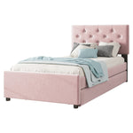 Upholstered Bed 90x200cm with Slatted Base and Rolling Storage, Pink Velvet