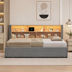 Upholstered Daybed, Extendable with 2 Drawers & USB, Grey Velvet