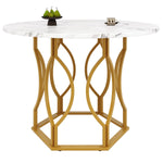 Dining Table Set 5-Piece Round 100cm Gold Metal Legs White MDF Dark Green Velvet