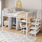 Loft Bed 140x200cm Wardrobe Desk Storage Ladder Shelves - White