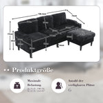Sofa with Footstool & Storage, 4-Seater with Cup Holder, Velvet