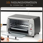 Electric Oven 10L Adjustable Temperature and Timer, 750W, Silver Black