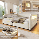 Upholstered Platform Bed 140x200, Hydraulic Storage & LED, Beige