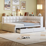Sofa Bed, Multifunctional with Storage Drawer & Soft Backrest, Pine Wood White