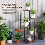 5-Tier Plant Stand, Wheels, 110cm High, Steel Wood, Charred