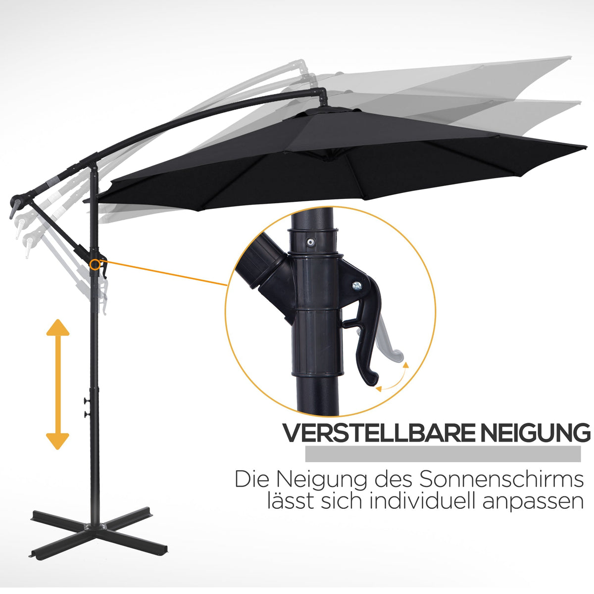 Cantilever Parasol Crank Steel Frame Ø3x2.5m, Black Polyester Fabric
