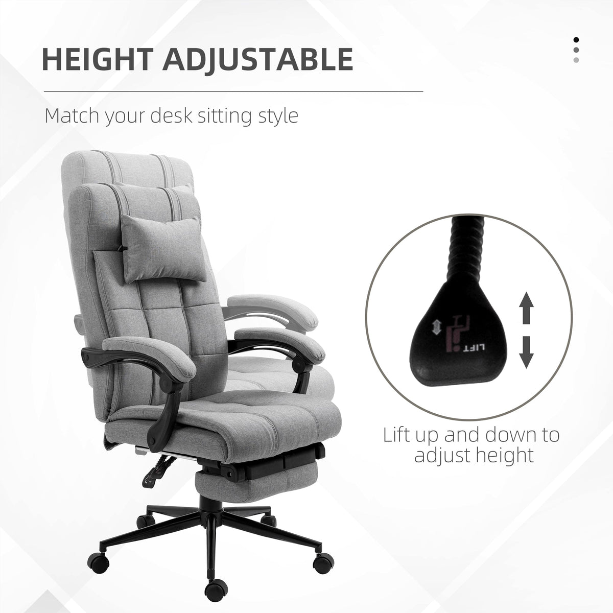 Office Chair Ergonomic Swivel Adjustable with Footrest, Linen