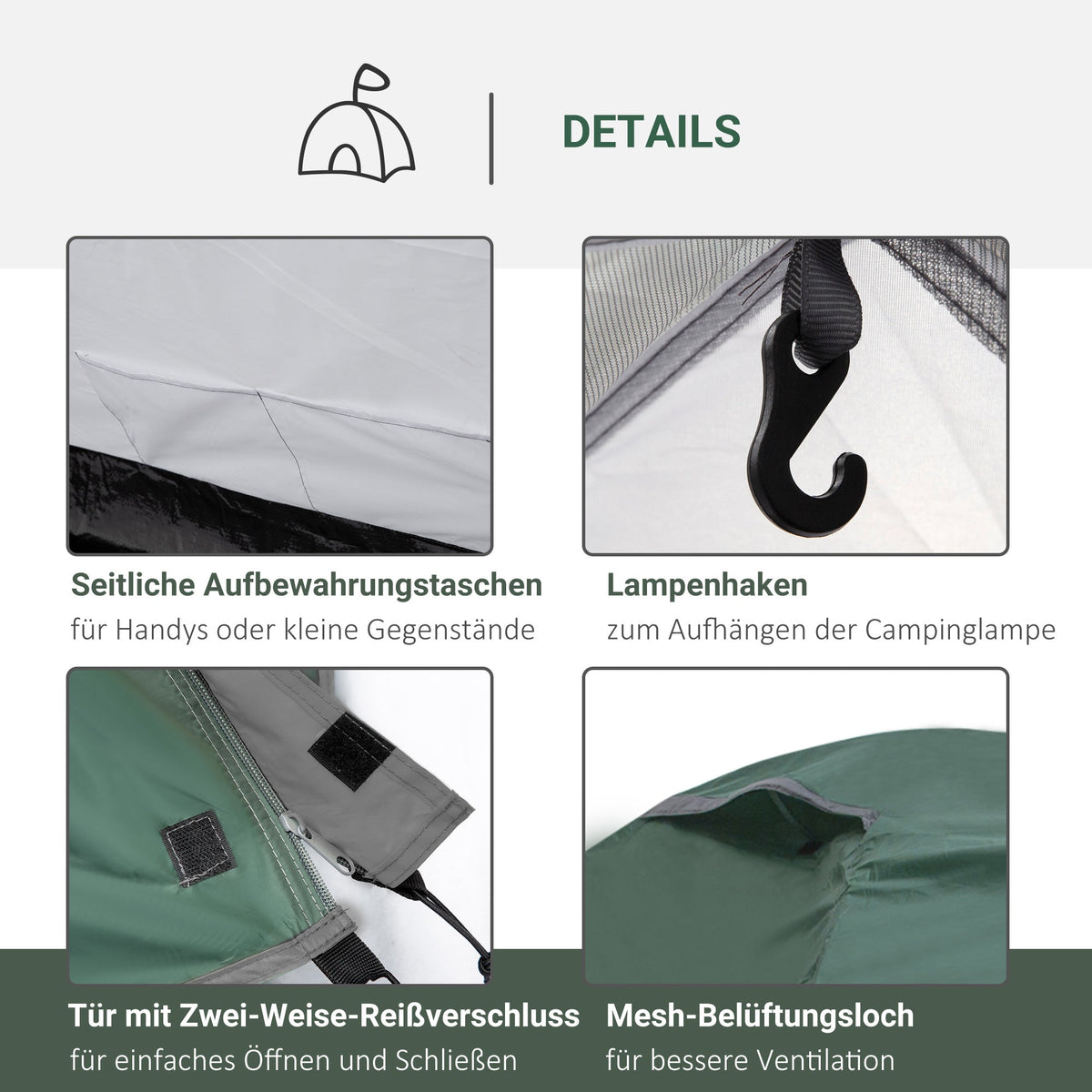 Tent 2 Person Camping Dome, Polyester Gray