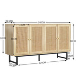 Sideboard with Real Rattan Weave, 4 Doors, 140x39.5x80 cm