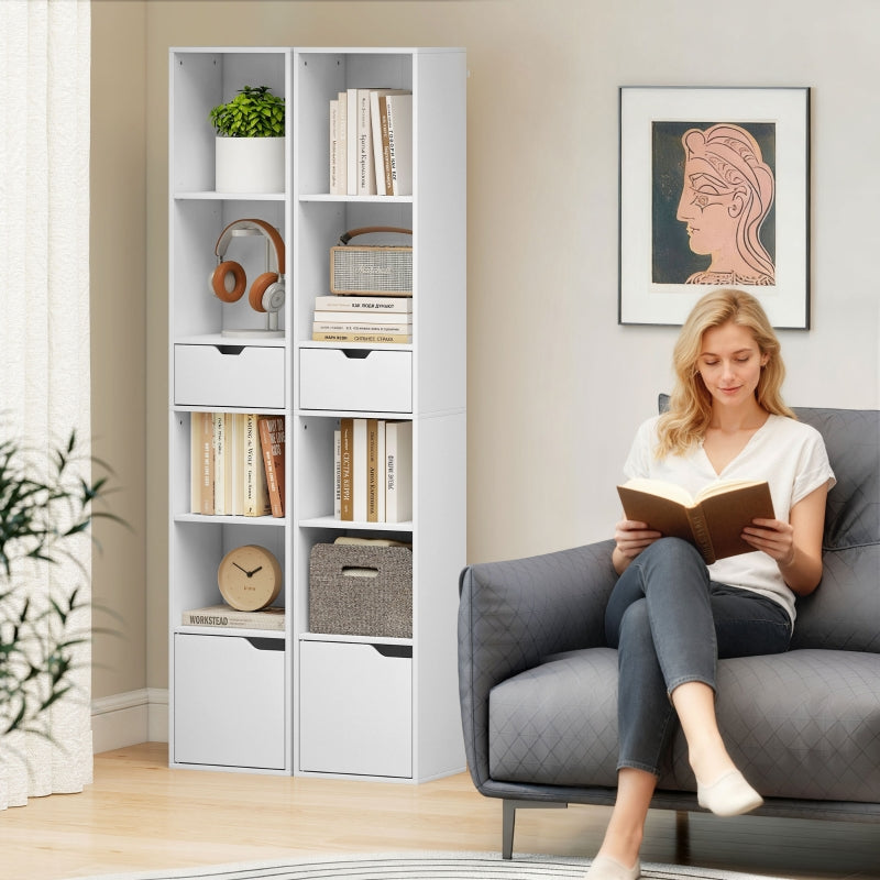 Bookshelf 6-Tier Adjustable Drawer Cabinet White