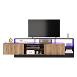 TV Cabinet 70 Inch Open Storage LED Display Wood/Black Frame