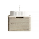 Floating Bathroom Vanity Unit with Oval Sink and Sintered Stone Top, Oak Cream Wood Grain